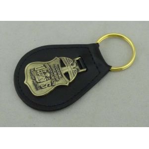 Die Stamping Personalized Leather Keychains With 3D Antique Brass Emblem