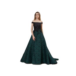 Boat Neck Arabic Evening Ball Gowns Tapestry Fabric Comfortable Dark Green