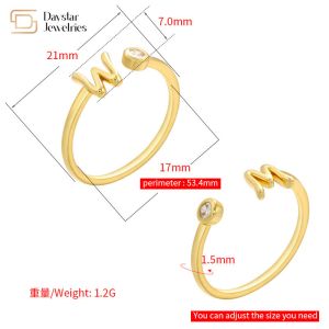 Diamond Zircon Jewelry 14k Gold Plated Letter Ring Open Adjustable