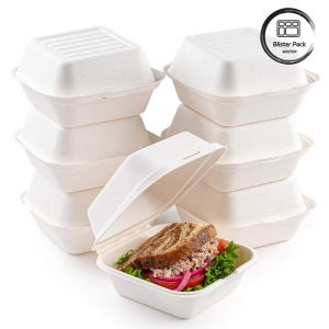 Eco Friendly Biodegradable Sugarcane Bagasse Clamshell Takeaway Food Containers
