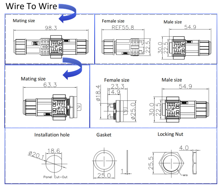 M16 IP67 Waterproof 8 Pin Male Female Cable Connector