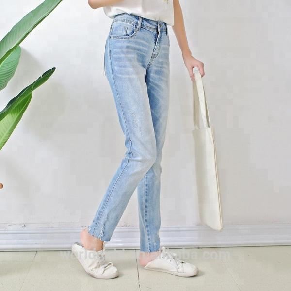 Buy Fashion Ladies Ripped Skinny Jeans , Light Blue Stretch Jeans For Women at wholesale prices