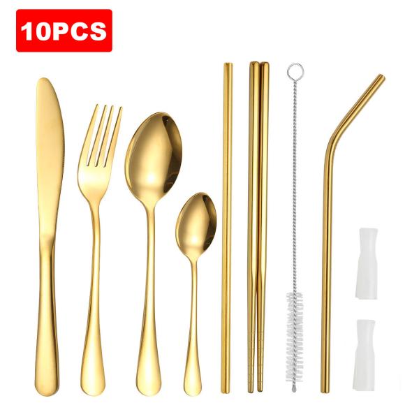 Lightweight And Reusable Stainless Steel Cutlery Set For Camping 10 Pieces