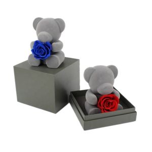 Blue Artificial Preserved Rose Teddy Bear With Rich Romantic Look
