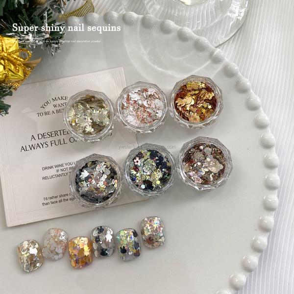 Nail glitters bling super bright Nail polish magic color Sequin rabbit shape Aurora laser nail sequins