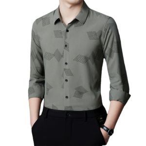 2022 100% cotton summer long sleeve shirt fashion solid design for men Pattern