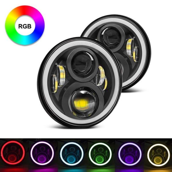 Buy 7 Inch Round RGB Halo Car Lights Bluetooth Control Headlights High / Low Beam For Driving Light at wholesale prices