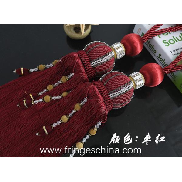 Delicate custom long tassel fringe trimming for curtain attractive tieback hanging ball