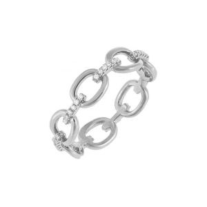 Silver 14K Gold Plated Link Ring with Clear CZ Offered by OEM in Silver