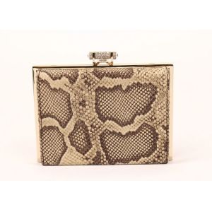 Snakeskin Pattern Dark Brown Clutch Bag , Cow Leather Black Patent Clutch Bag