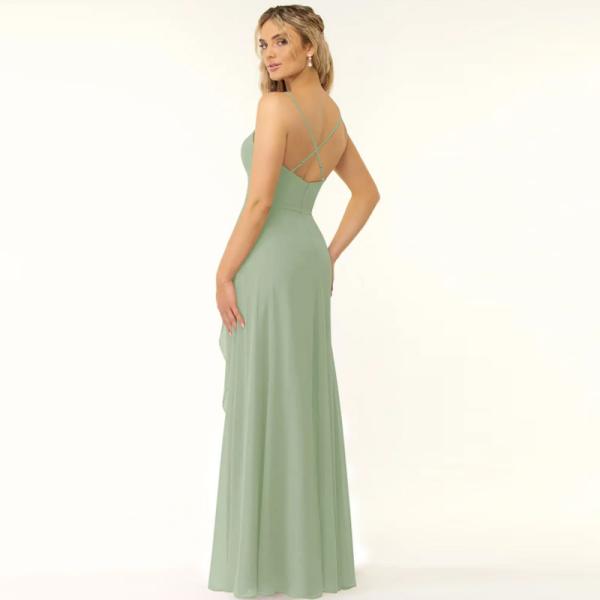 Manufacturer ODM Black Chiffon Bridesmaid Dress Spaghetti Straps Sleeveless A-Line Front Split Slit Sleeveless Draped