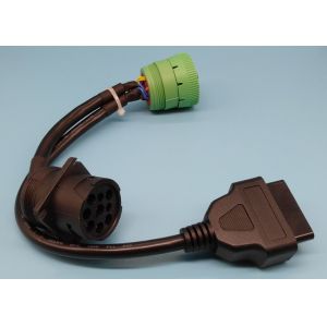 Green Deutsch 9 Pin J1939 Female to OBD2 OBDII 16 Pin Female and J1939 Male
