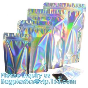 China Holographic Pouch Brightly Custom Printing Logo Laser Three Side Sealed Bag For Lip Eyelash Glue Hairpin on sale