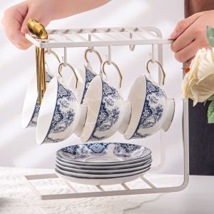 Stunning Blue And White Porcelain Tea Cup And Saucers 200ml Volume For Business