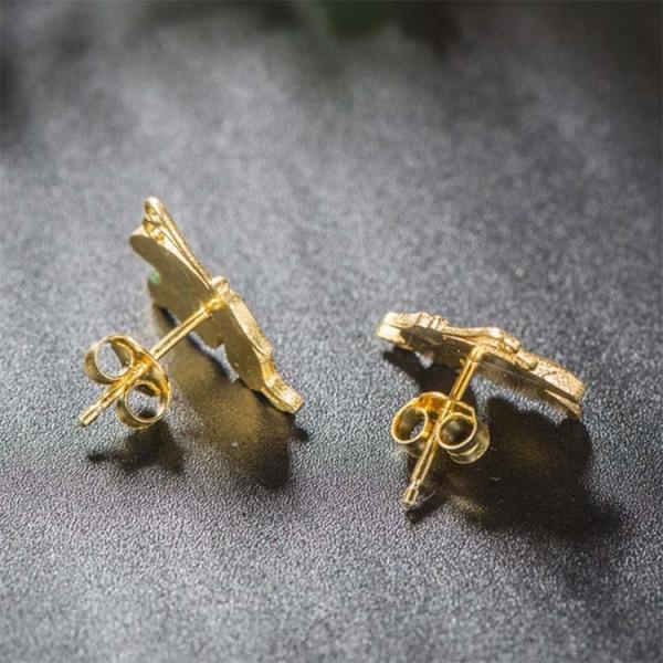 Women Fashion Blue Enamel Sterling Silver Stud Earrings with 18K Gold Plated (E6050603)