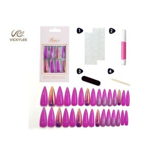 Long Stiletto Ballerina Glossy Purple DIY Fake Nails Non Toxic