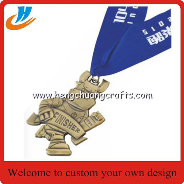 Antique silver 10K Running Medal With ribbon, Finisher metal medal with engrarved logo