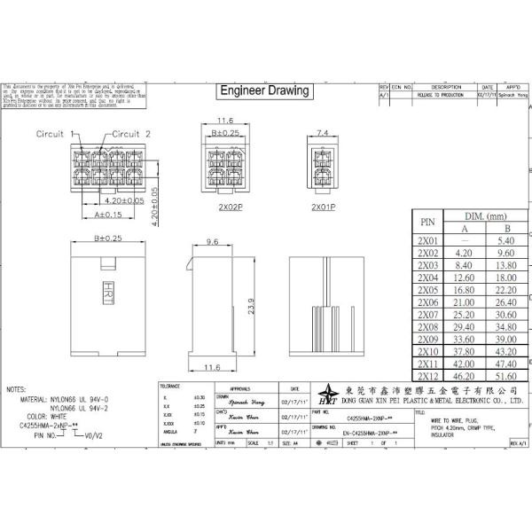 4.25mm Pitch Connector, Wire To wire Connectors for Molex 5556 equivalent