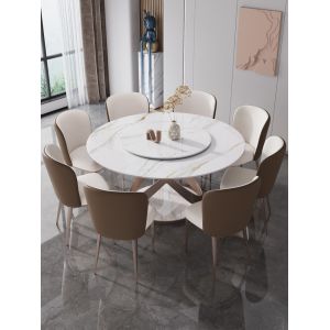 Light Luxury Modern Marble Round Table With Turntable Household Dining Table