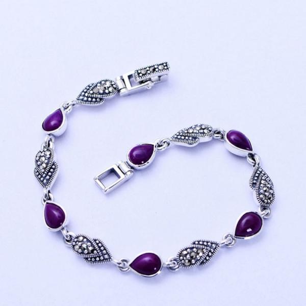 Thai 925 Vintage Sterling Silver Synthetic Sugilite Tennis Bracelet (XH052535W)