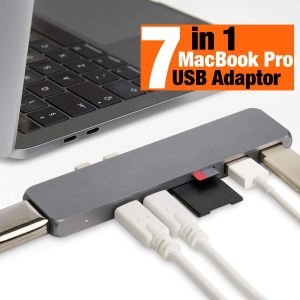Quality Aluminum 7-in-1 USB Type C Hub Adapter Dongle 100W Power Delivery,Compatible for 2016 2017 2018 MacBook Pro 13&quot; 15&quot; for sale