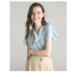 V Neck Short Sleeve Summer Blouse