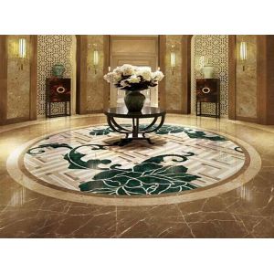 Parquet, natural stone parquet, engineered stone water jet medallion