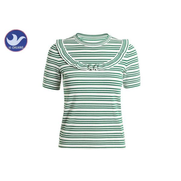 Buy Ruffle Front Womens Knit Pullover Sweater Stripes Short Sleeves For Summer at wholesale prices