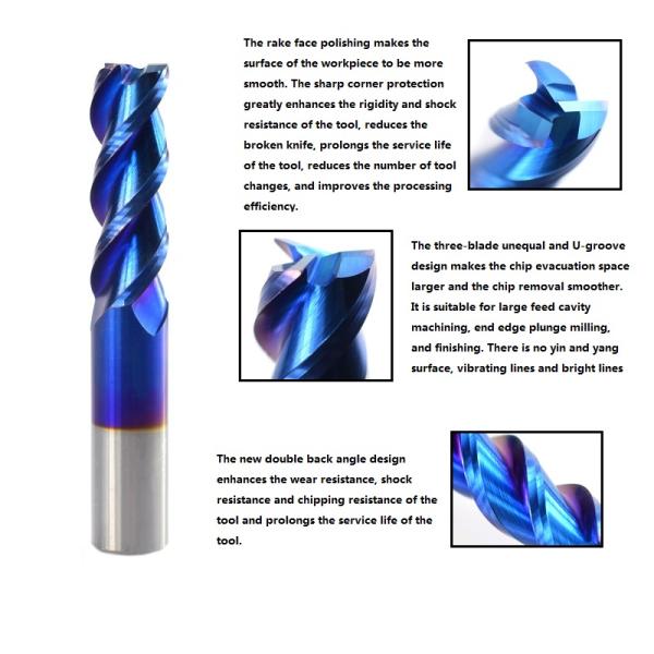 1 - 12mm Blue Coated Carbide End Mill 3 Flute Aluminum Cutting Milling Cutter Spiral Router Bit CNC End Mill