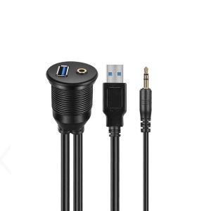 USB 3.0 AUX DC 3.5 Male to Female Waterproof Extension Cable With Flush Mount
