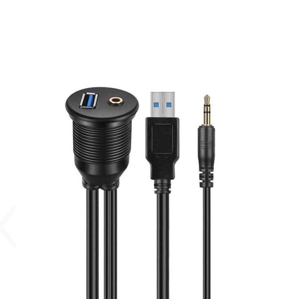 USB 3.0 AUX DC 3.5 Male to Female Waterproof Extension Cable With Flush Mount