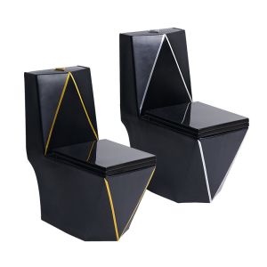 One Piece Washdown Sanitary Ware Toilet Black Gold Graphic Design