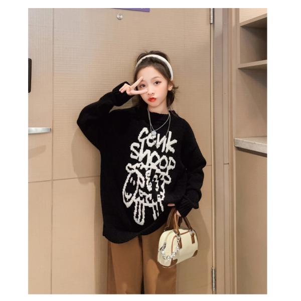 Girls Spring Autumn Fashion Childrens Clothes Thickened Letter Oversized Crewneck Sweater