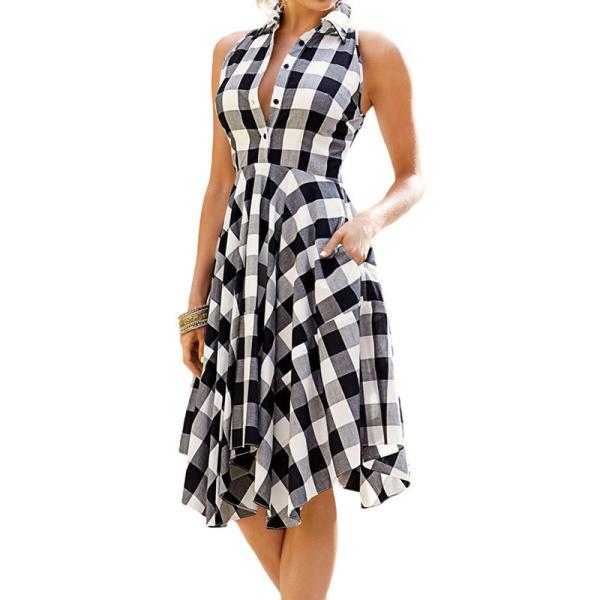Buy Women Plaid V-Neck Sleeve Casual Dress at wholesale prices