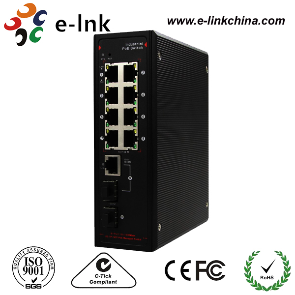 Managed POE Industrial Network Switch 8 10 / 100 /1000 Base-T + 1000 Base SFP Fiber Ports