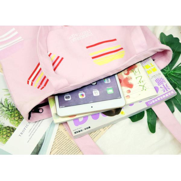 Buy High Color Fastness Gift Canvas Tote Bags With Zipper Closure And Inside Pockets at wholesale prices