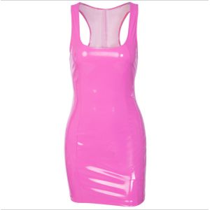 U Neck Sleeveless PU Leather Mini Dress