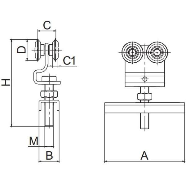 4 Rollers Runner Hanging Door Roller Assembly Iron Zinc Silver