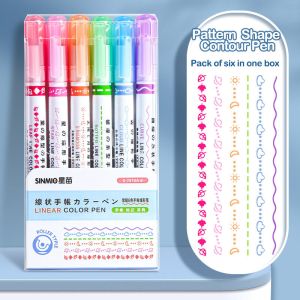 Colorful Pattern Shape Linear Curve Highlighter Pens For Handbook Journals Notes