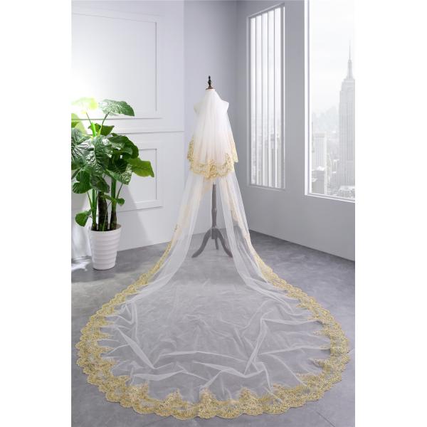 New Styles Customized Two Layers Appliqued Lace 3.5m*1.8m Tulle Bridal Wedding White Veil With Hair Comb
