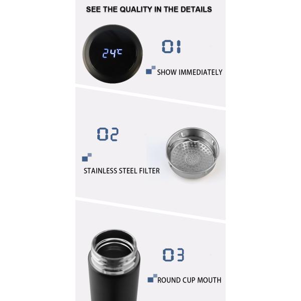 500ml Double Wall Stainless Steel Vacuum Insulated Led Temperature Display Thermos Flasks Smart Water Bottle