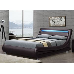Upholstered Modern Contemporary Bed Frame Leather Wave Curve Platform Bed