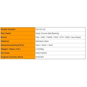 Stainless Steel Deep Groove Ball Bearing NonStandard W619/3-2Z