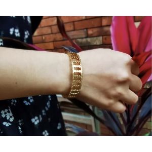 Superfluity Brand Wide Hollow Gold Bead Bracelet 24k Gold Stainless Steel Bangle