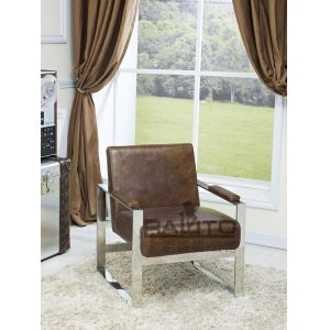antique leather chair with metal leg,#2010
