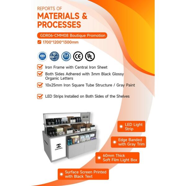 GDR06-CMM08 Makeup Display Stand with 60mm Soft Film Light Box and LED Strips for High-End Cosmetics Store