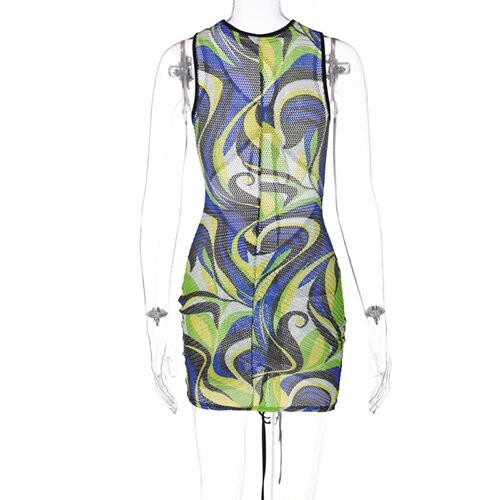 OEM maufactoryEuropean and American style women's clothing 2022 Summer printing round neck sleeveless hollow wrinkle