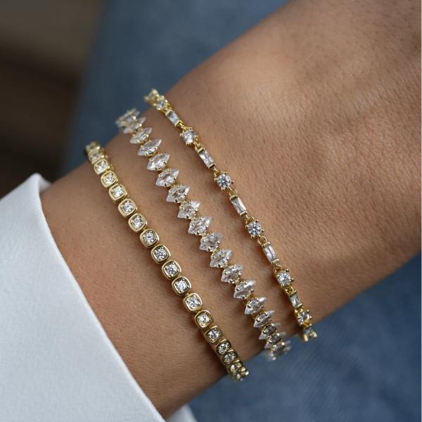 3mm Zirconia Tennis Bracelet 925 Silver 14K Gold Plated Unisex Jewelry