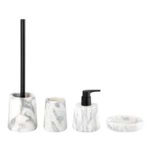 China Nature Marble Bathroom Set Round Great Flower White With Black Part Marble Hand Soap Dispenser on sale