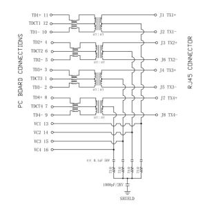 HFJT1-1GHP-L11RL Conn RJ-45 F 8 POS 2.54mm Solder RA Thru-Hole 20 Terminal 1